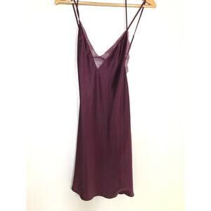 Victoria's Secret Slip Chemise Nightgown Lace Trim Lingerie Dress Burgundy Large